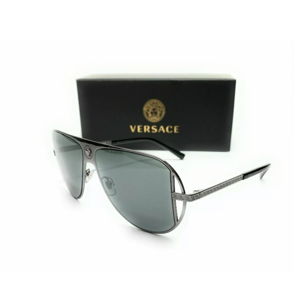 Versace Gunmetal Grey Mirrored Pilot Sunglasses
